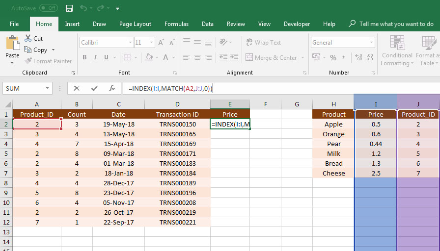 Index Match example 