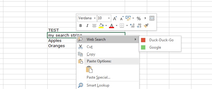 Images on custom menu items excel